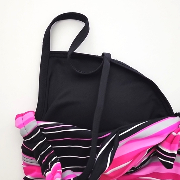 BAKU Australia Tankini Swim Top Pink Black Stripes Ruched Waist Size 11/12 - Picture 9 of 14
